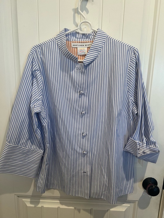 Gretchen Scott Designs Tops - Gretchen Scott Designs Blue and White Striped Button-Down Shirt